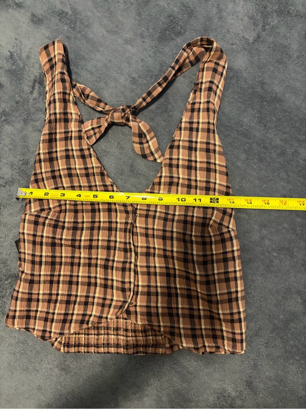 Volcom Brown Plaid Tie-Back Cropped Tank
